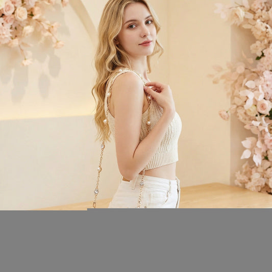 Moonooze Pearl & Diamond Inlaid Genuine Mink Fur Cute Fairy Chic Chain Crossbody Bag moonooze