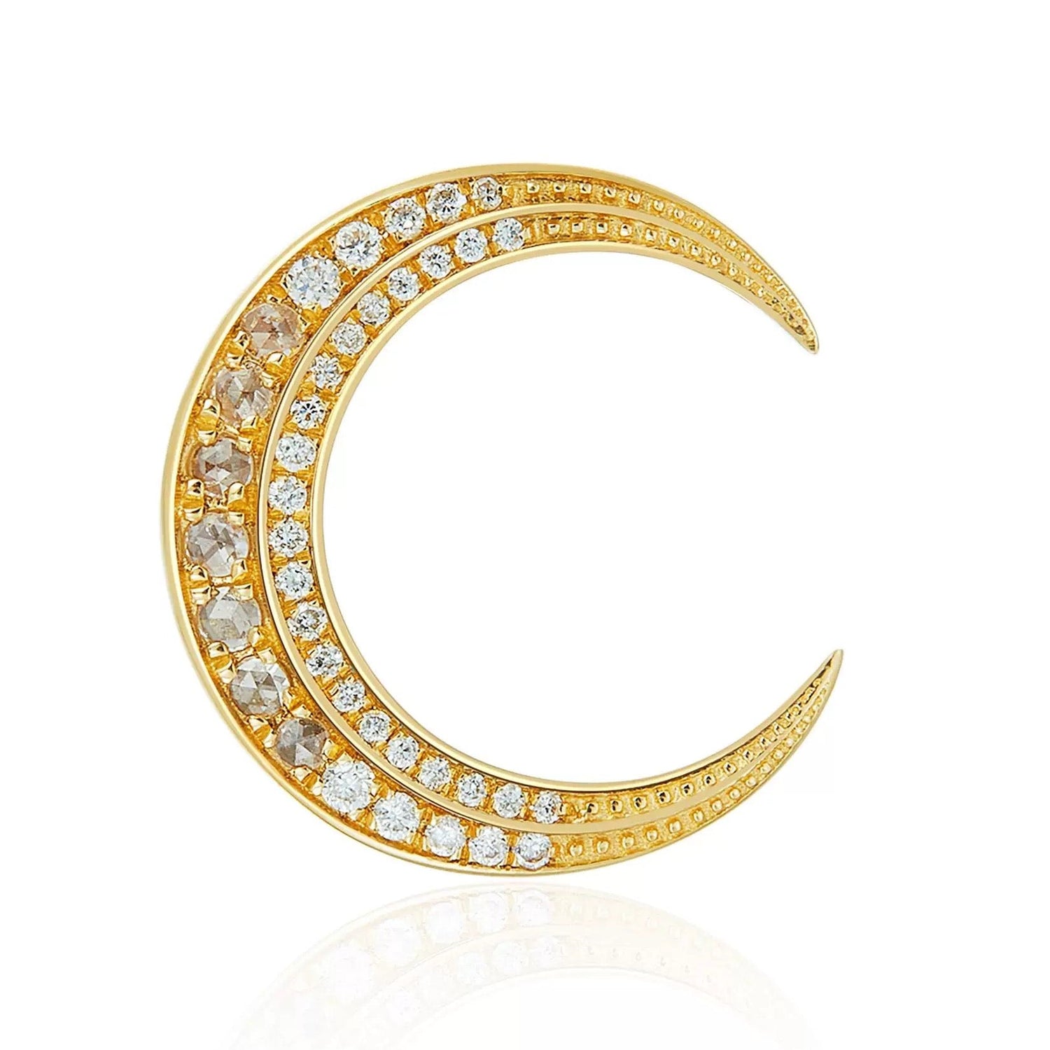 Moonooze 18K gold double-sided vintage moon crescent pendant set with rose-cut natural diamonds moonooze