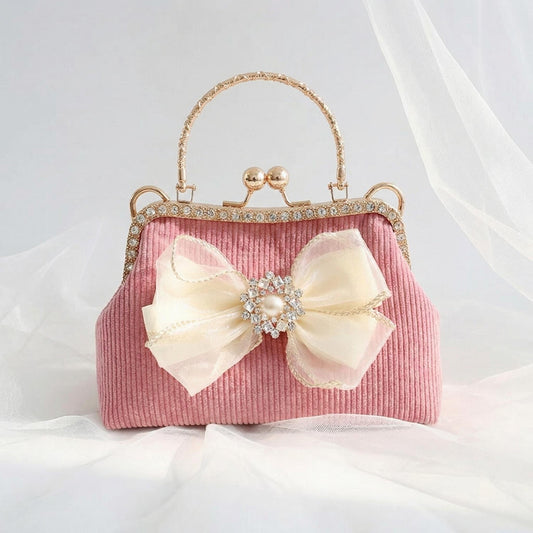 Moonooze Rhinestone-Encrusted Lace Bow Handbag moonooze