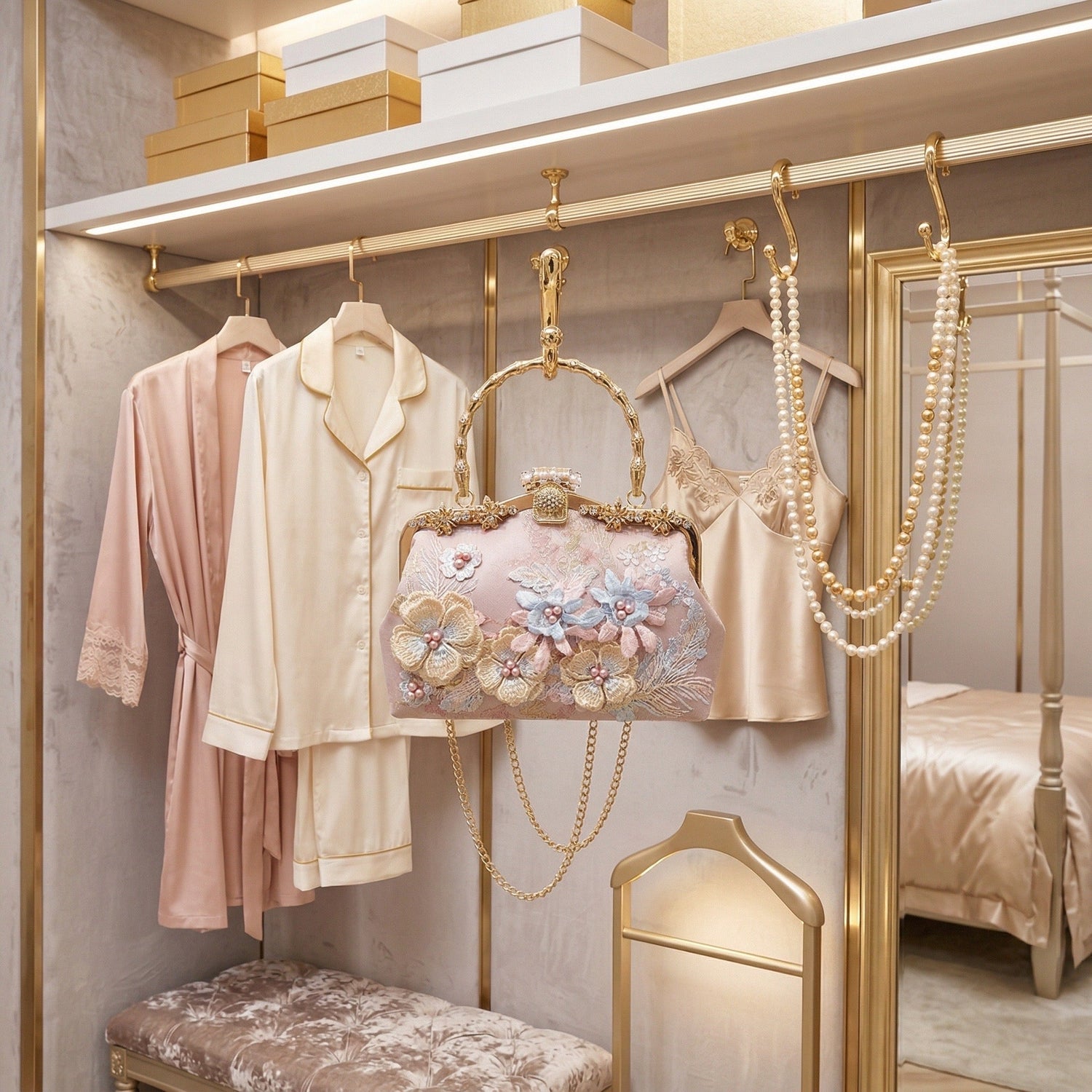 Moonooze Fashion Handbag with Embroidered Floral Pattern moonooze