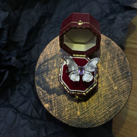 Moonooze S925 Natural Amethyst Charm Retro Index Finger Butterfly Ring moonooze