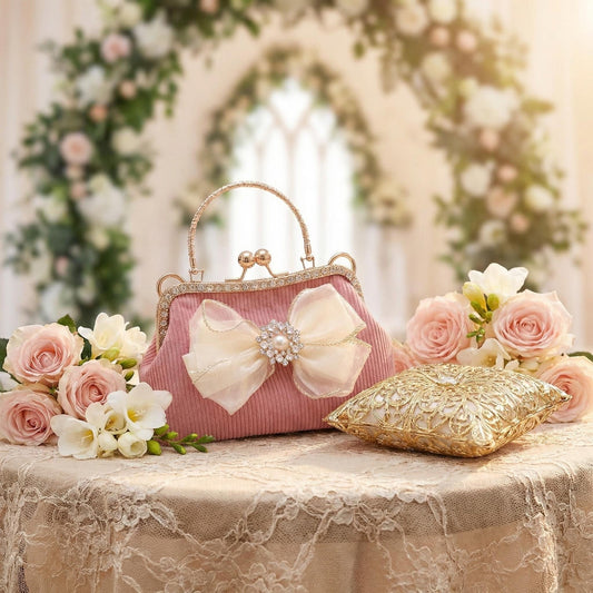 Moonooze Rhinestone-Encrusted Lace Bow Handbag moonooze