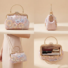 Moonooze Fashion Handbag with Embroidered Floral Pattern moonooze