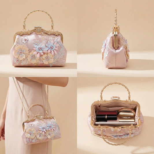 Moonooze Fashion Handbag with Embroidered Floral Pattern moonooze