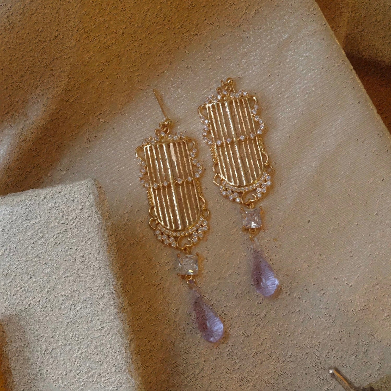 Moonooze Irish Harp Earrings: Lilac Elegance in Celtic & French Glass moonooze