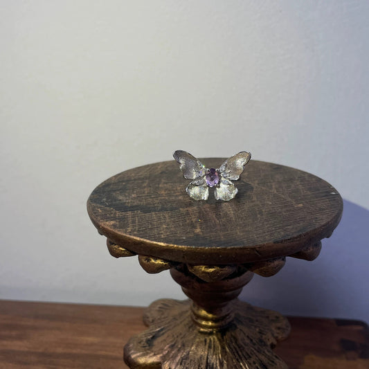 Moonooze S925 Natural Amethyst Charm Retro Index Finger Butterfly Ring moonooze