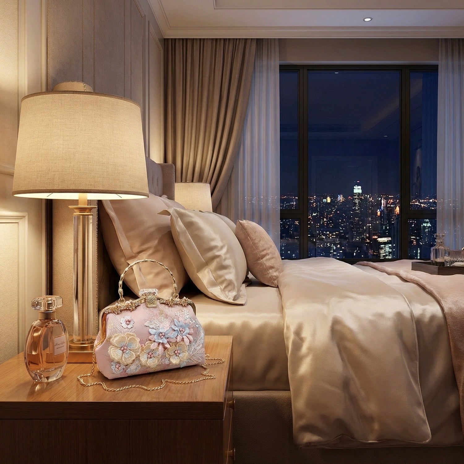 Moonooze Fashion Handbag with Embroidered Floral Pattern moonooze