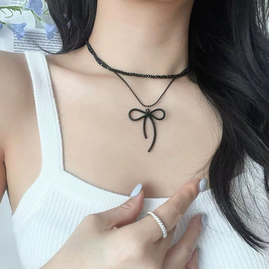 Black Bowknot Pendant Necklace for Women moonooze