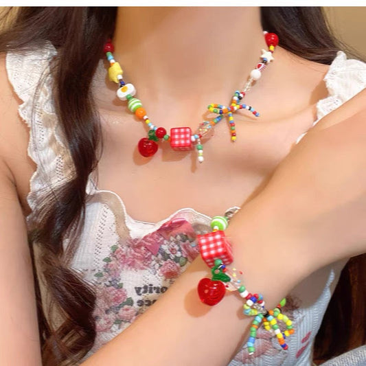 Cute Apple Star Beaded Bracelet for Girls moonooze